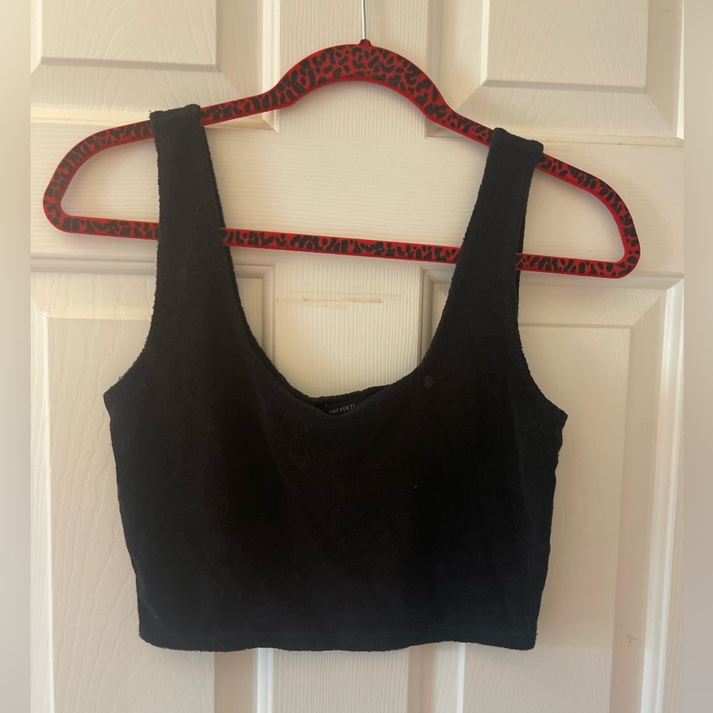 black terri cloth cropped tank top